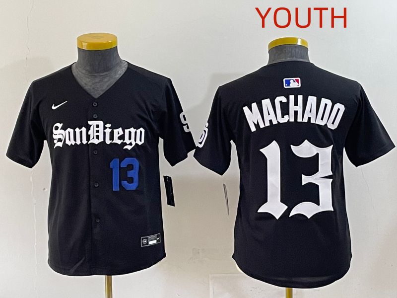 Youth 2025 San Diego Padres 13 Machado Black Five generations Joint Name Nike MLB Jersey style 2